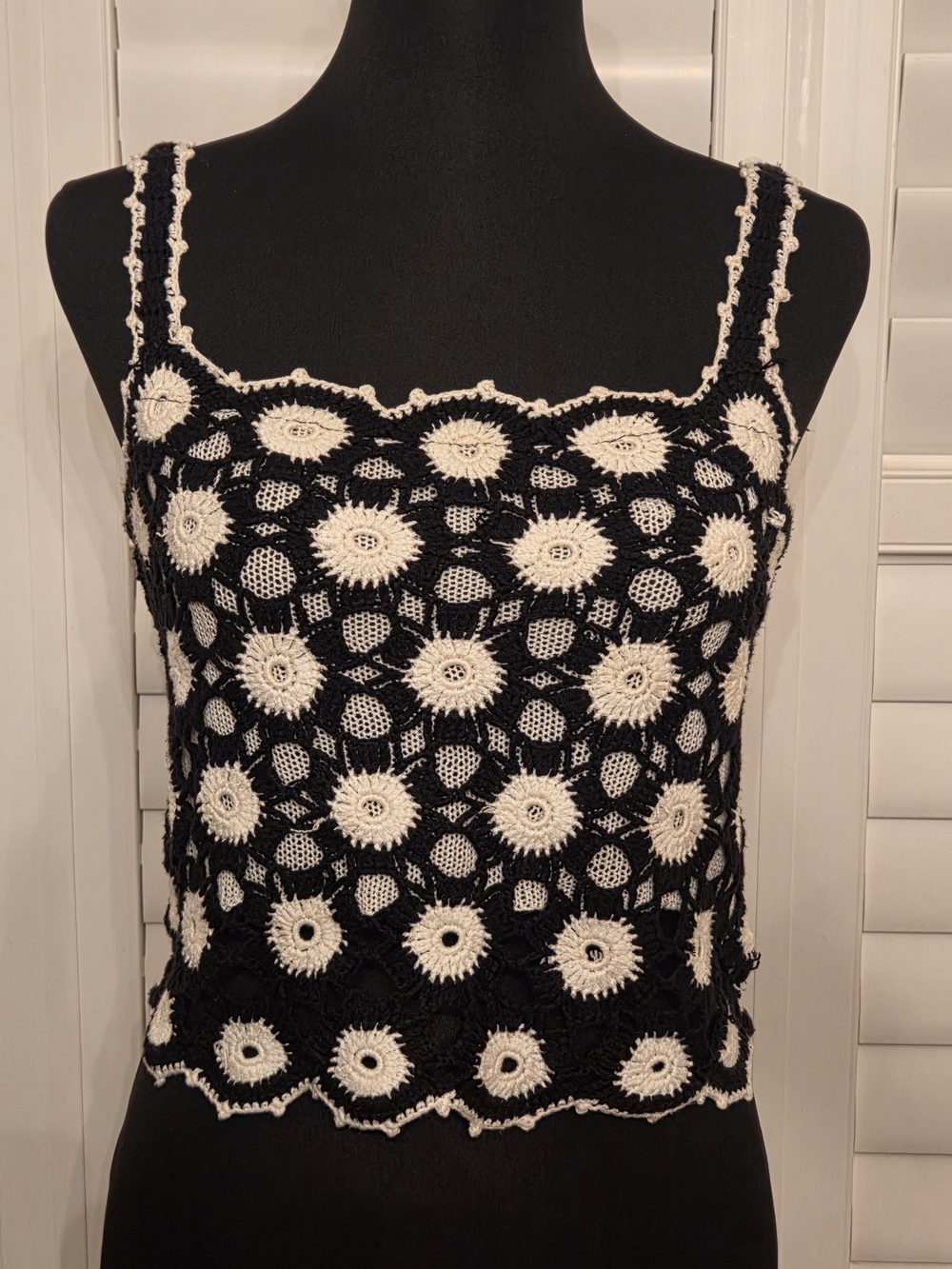 Black and Cream Crochet Tank Top - Women